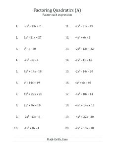 Grade 9 Math Equations Worksheets Algebra worksheets, Factoring