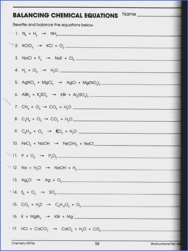 Balancing Chemical Equations Worksheet Chemistry If8766