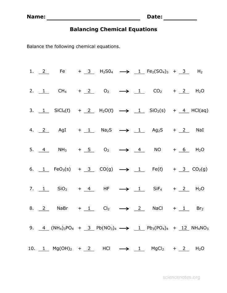 Balancing Equations Answer Key Balancing Chemical Equations Worksheet
