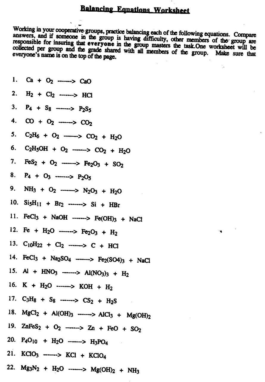 12 Best Images of Types Of Chemical Reactions Worksheet Answers
