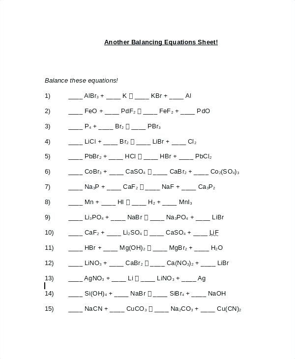 Balancing Equations Worksheet With Solutions