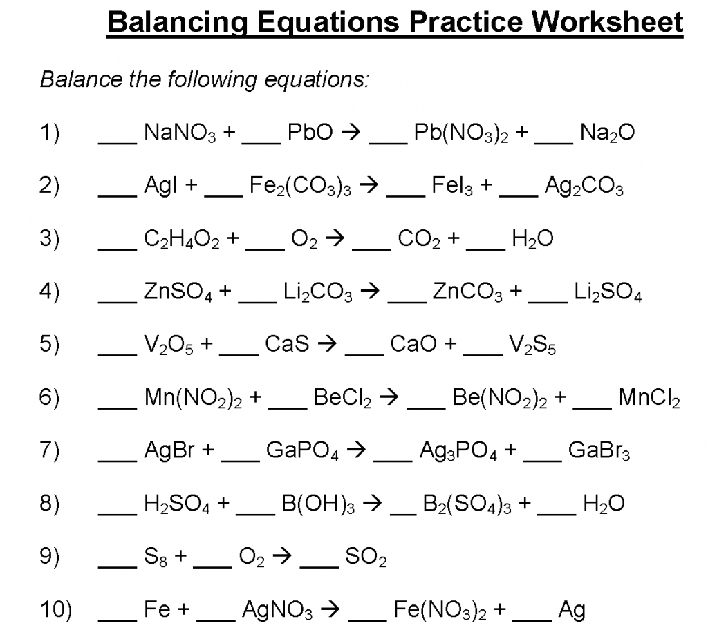 Balancing Equation Worksheet And Key