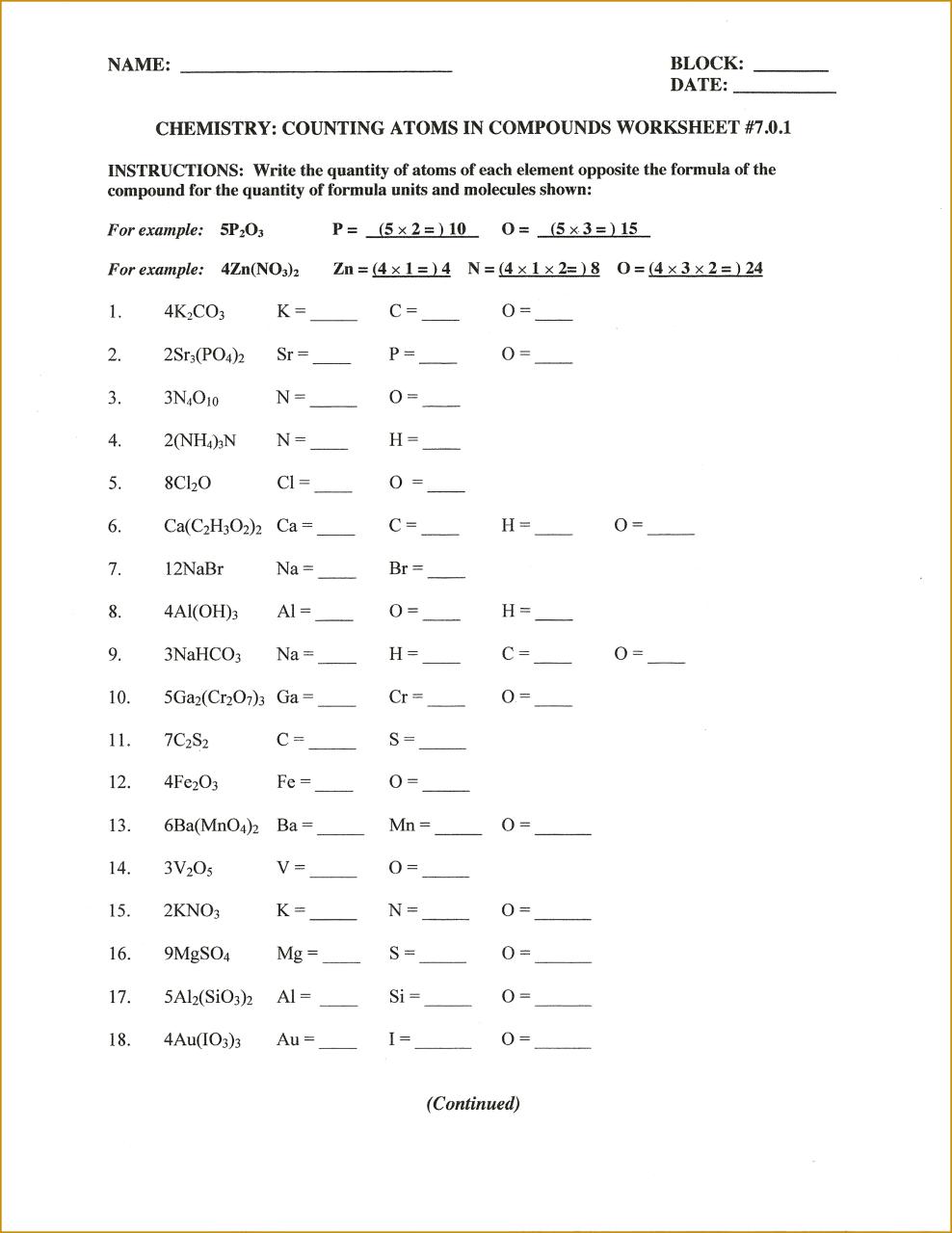 Balancing Chemical Equations Worksheet Answers 1-10