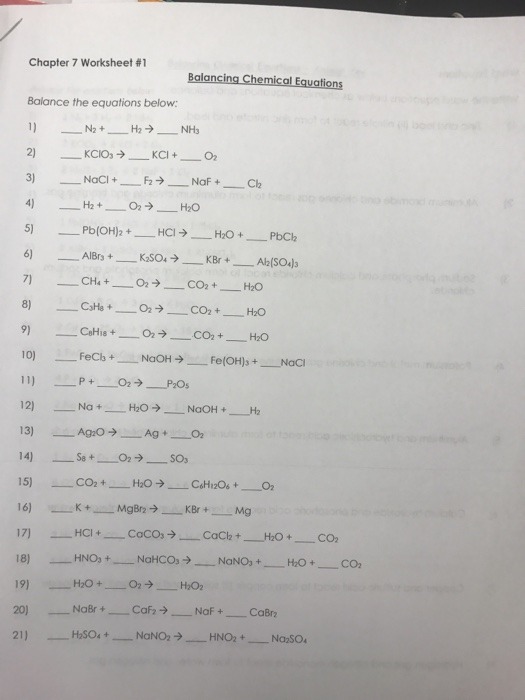 Balancing Chemical Equations Worksheet 1 Answer Key Worksheets For