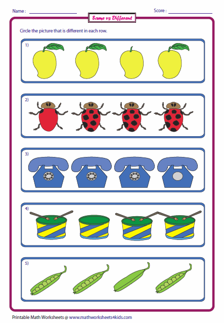 Odd One Out Worksheets For Nursery