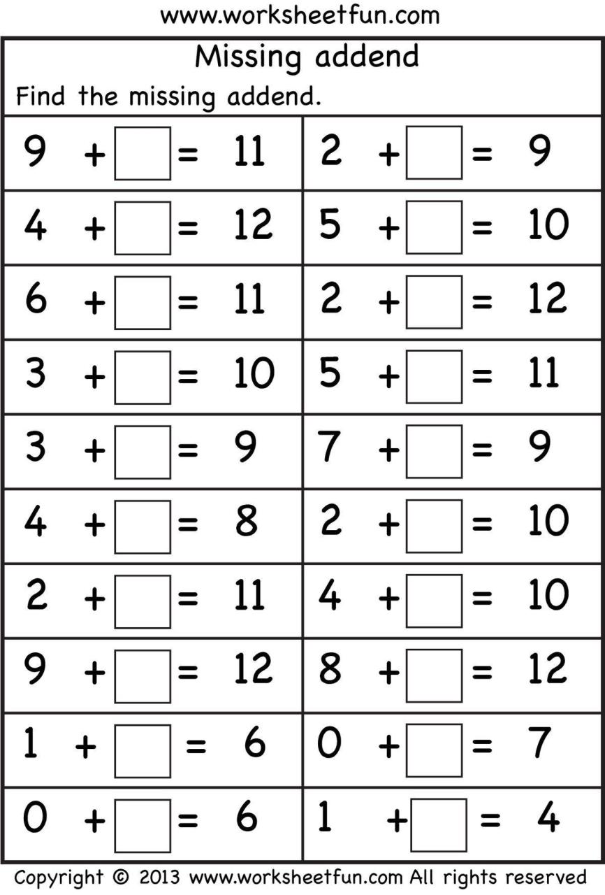 Free Math Addition Worksheets For 1St Grade