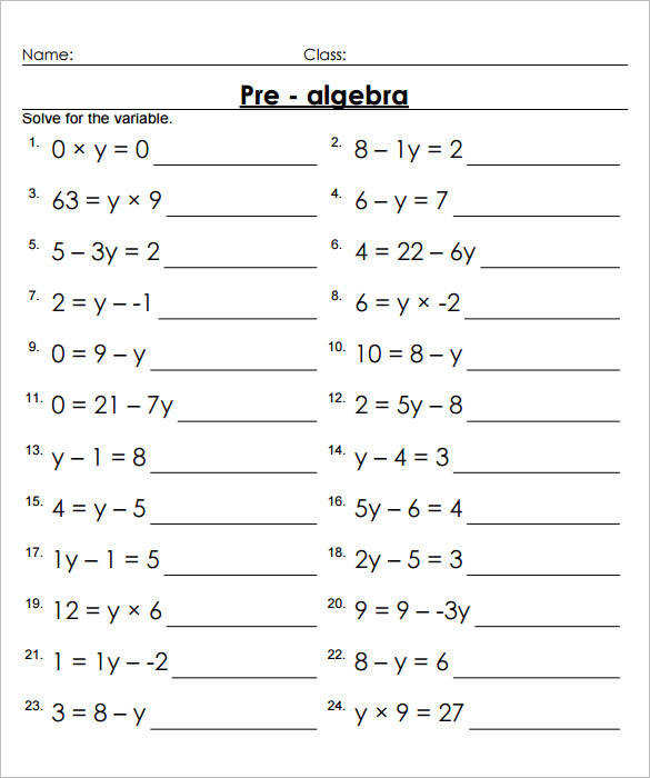 Beginning Algebra Worksheets
