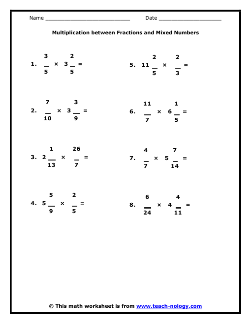 Printable Fractions Worksheets Grade 6