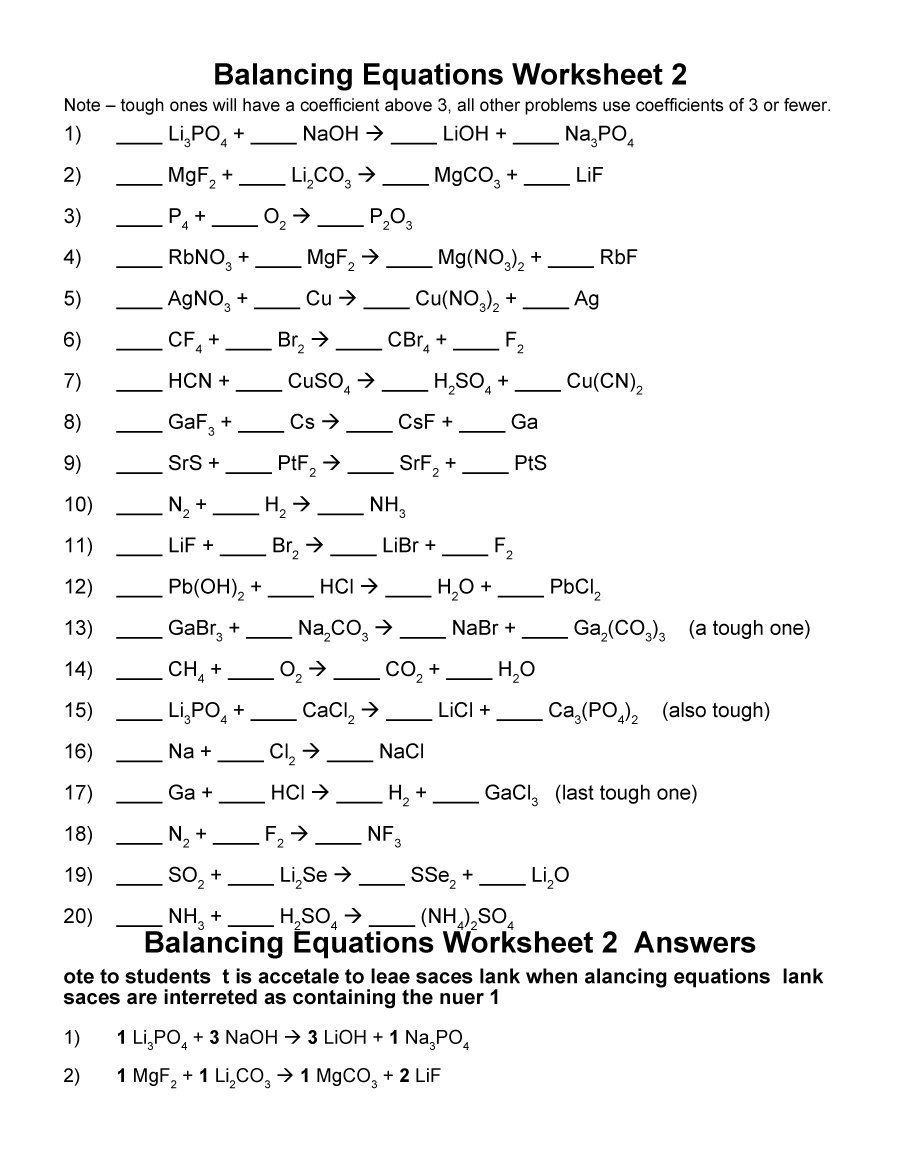 49 Balancing Chemical Equations Worksheets [with Answers] Balancing