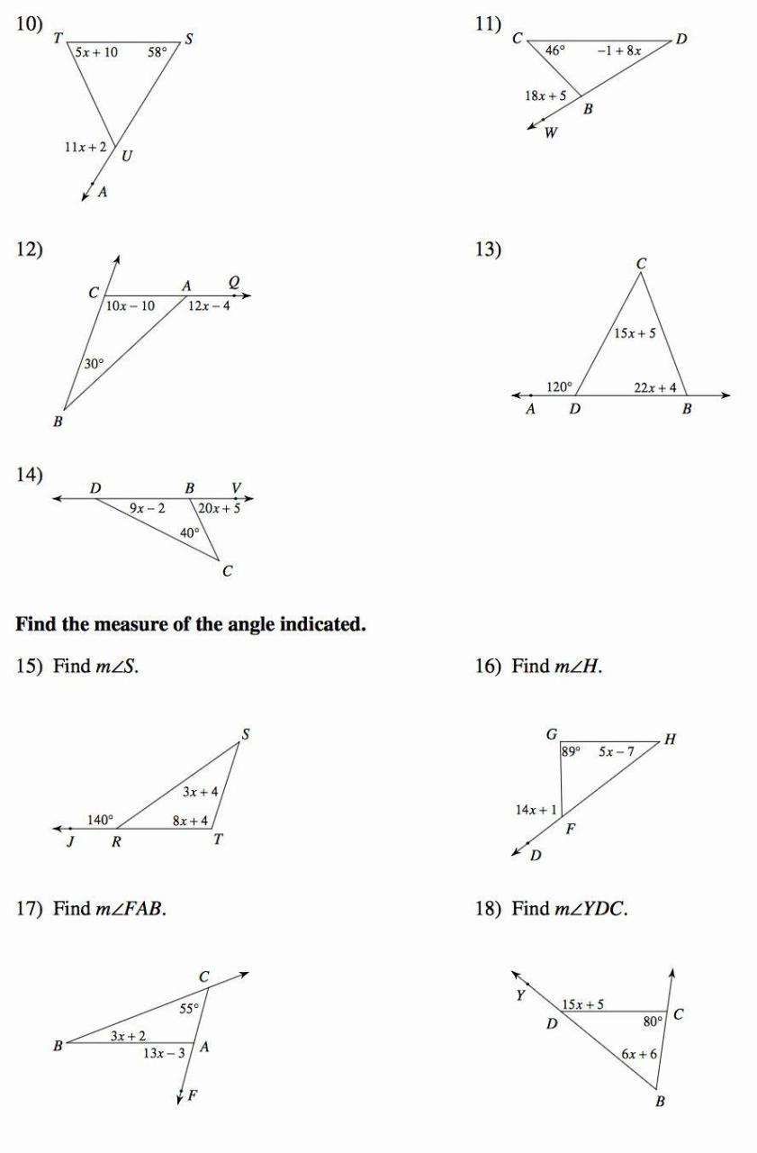 Triangle Angle Sum Theorem With Algebra Worksheet