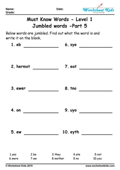 English Worksheets For Grade 2 Jumbled Words
