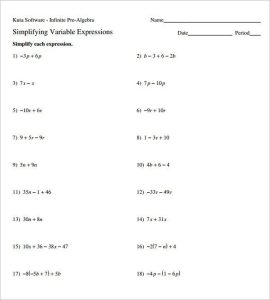 Grade 7 7th Grade Algebraic Expressions Worksheets With Answers Vegan
