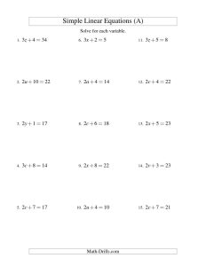 8th Grade Linear Equations In One Variable Class 8 Worksheets