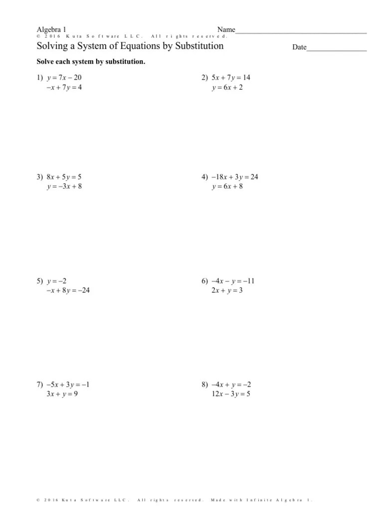 Solving Systems Of Equations Worksheet All Methods