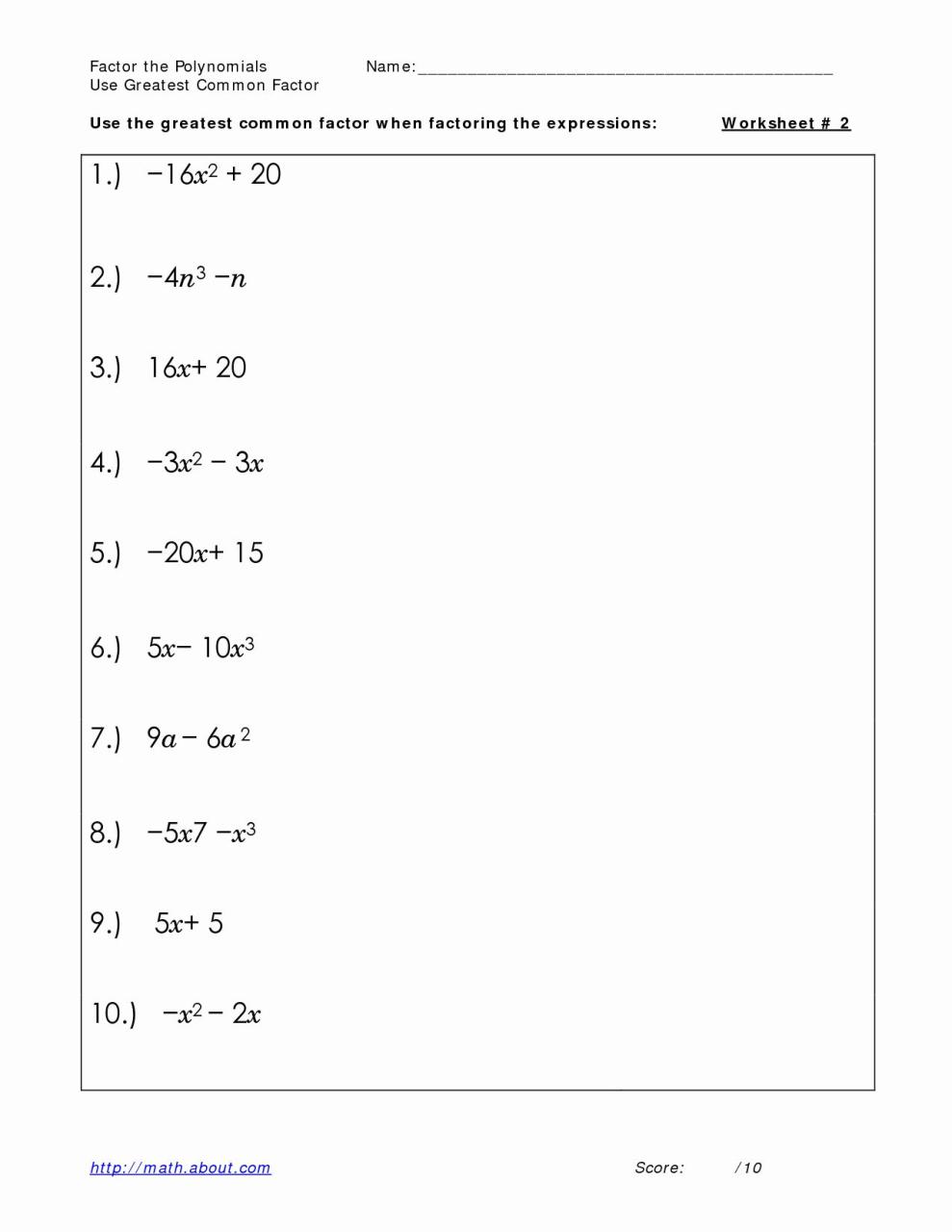 Greatest Common Factor Worksheet Pdf Algebra 1 Kidsworksheetfun