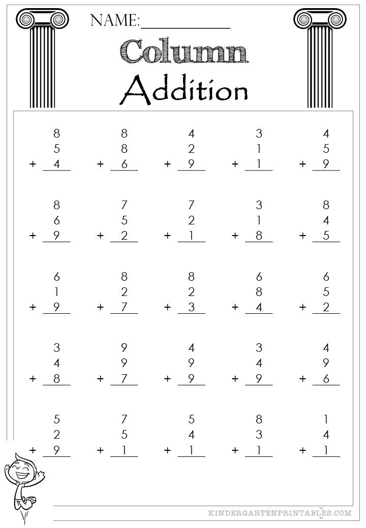 3 addend column addition worksheets 1 Digit Column Addition 1 Digit 3