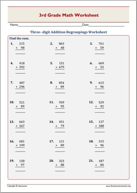 Math Worksheets For 3rd Grade Addition