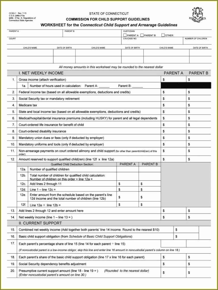 Example Of Child Support Worksheet