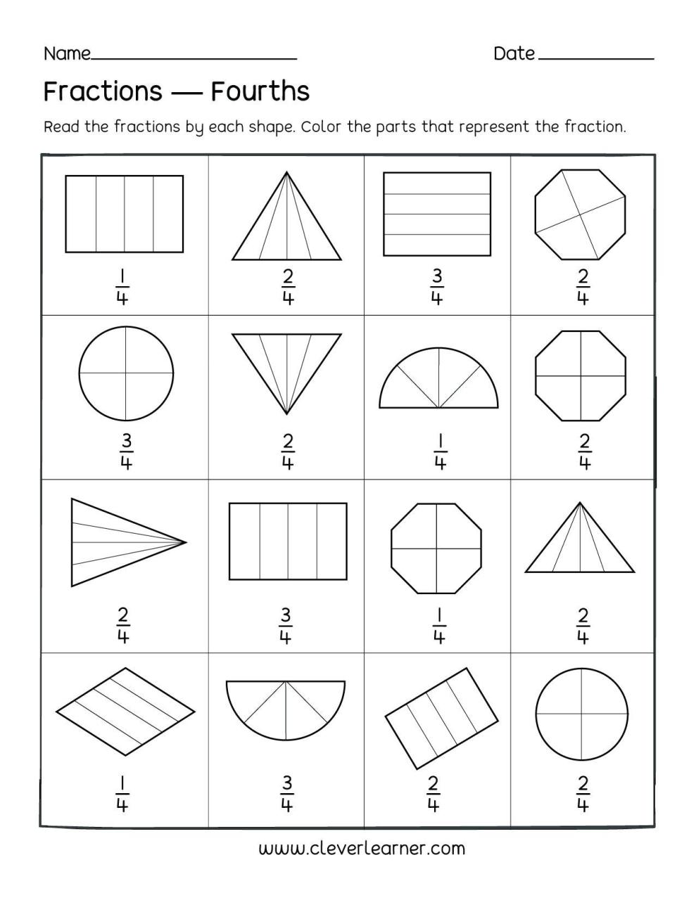Fraction Worksheets for 1st Grade Fractions worksheets, Fraction
