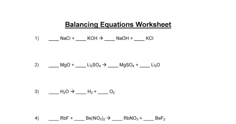 Worksheet Balancing Equations Fill In The Blanks Answers