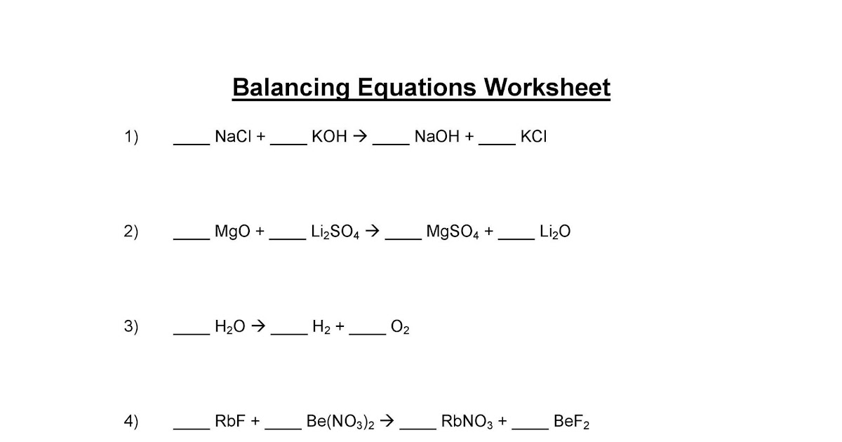Worksheet Balancing Equations Fill In The Blanks Answers