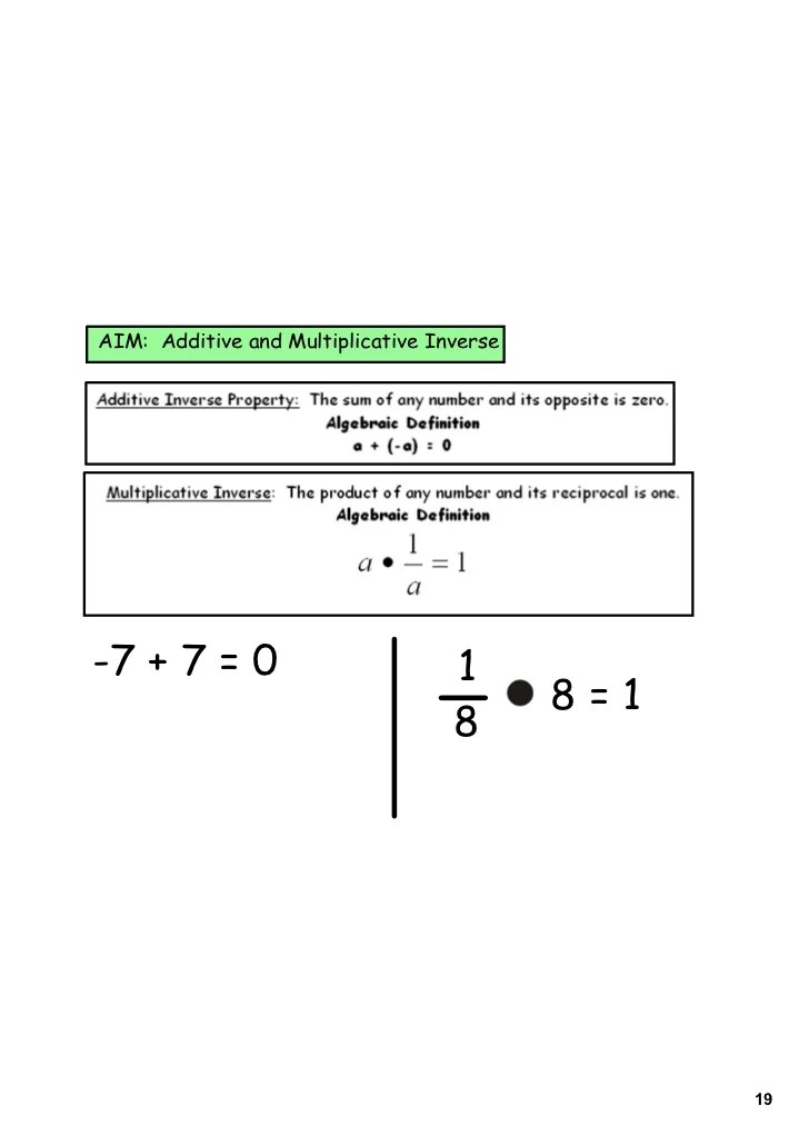 Day 1 multiplicative and additive inverse