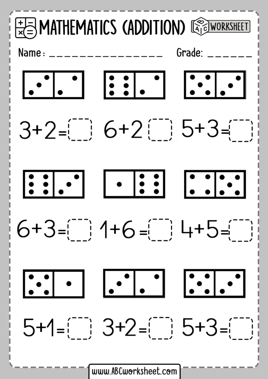 Domino Addition Worksheet Kindergarten math worksheets addition