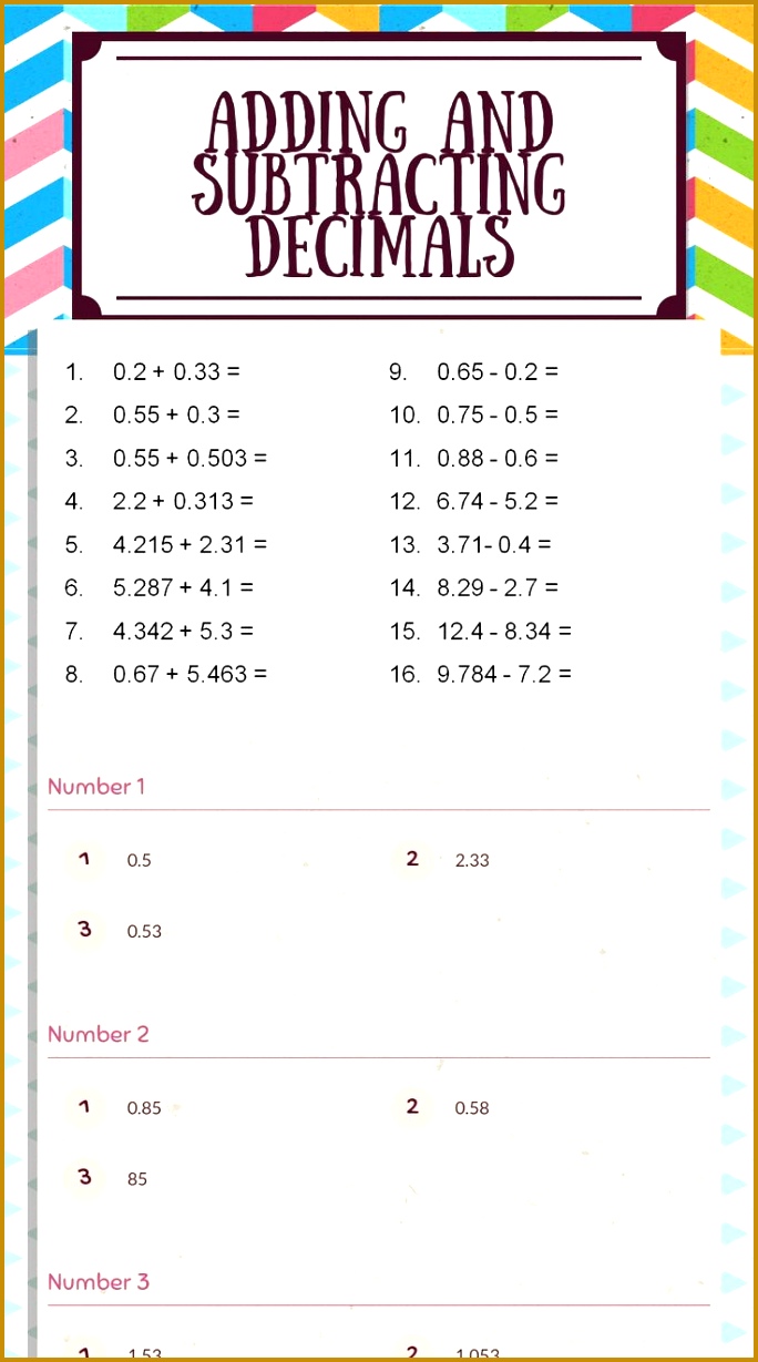 Addition And Subtraction Of Decimals Worksheets Grade 7