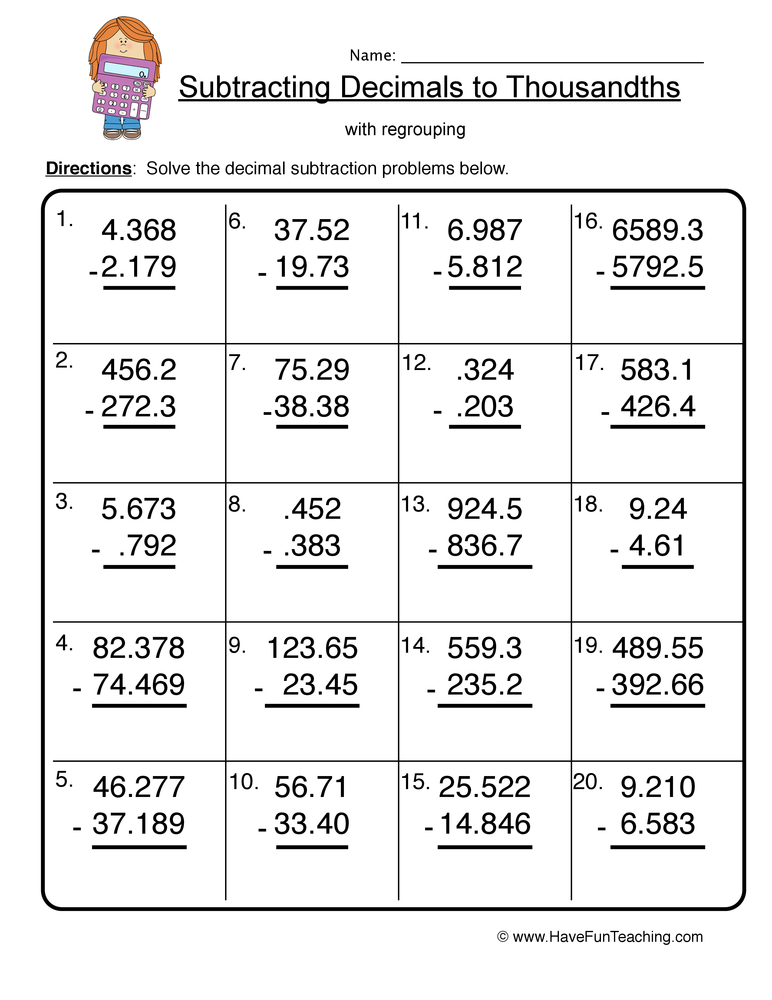 Addition And Subtraction Of Decimals Worksheets With Answers