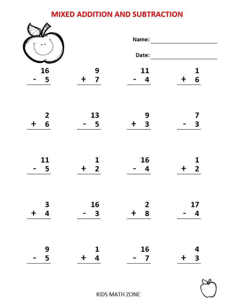 Simple Addition And Subtraction Worksheets Pdf