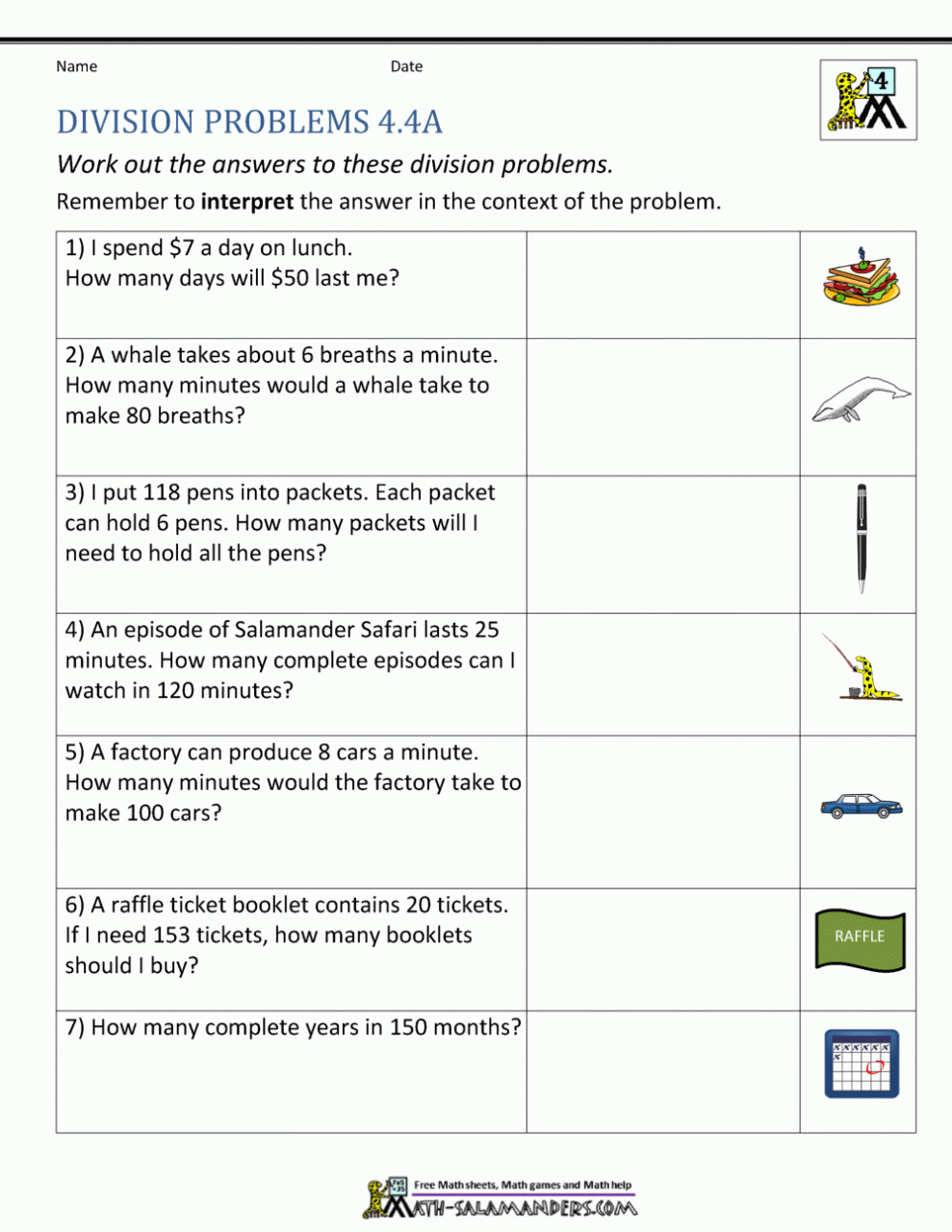 Math Worksheets Grade 4 Word Problems