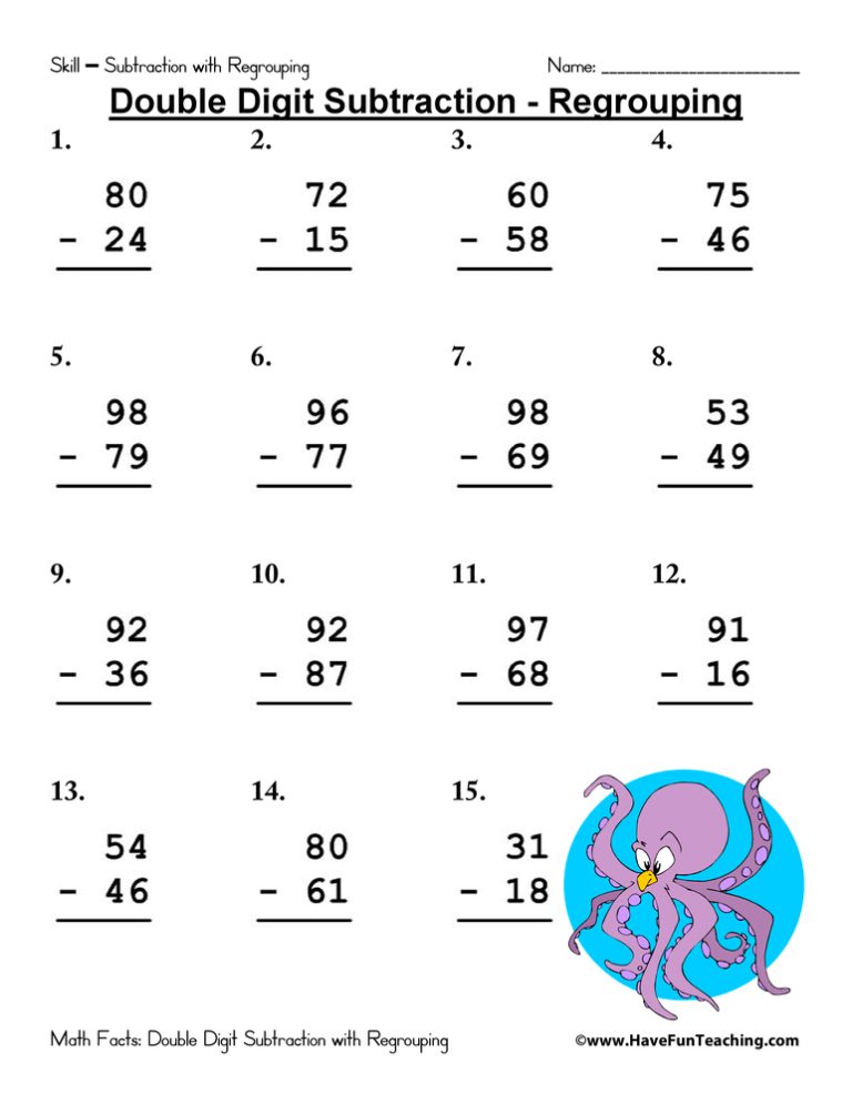 Addition And Subtraction With Regrouping Free Worksheets