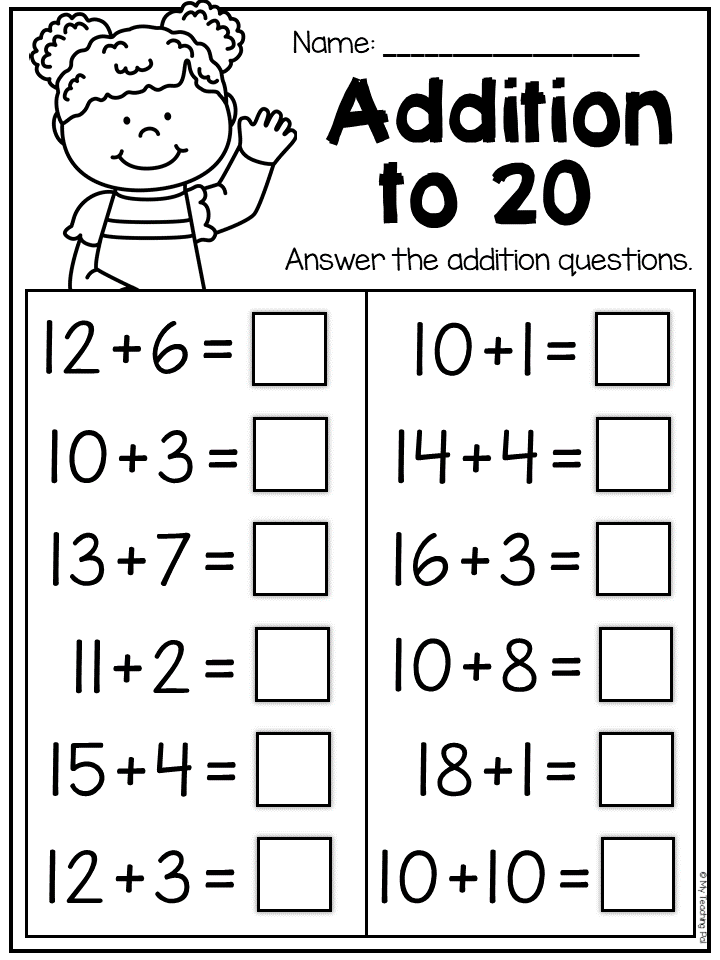 Addition to 20 worksheet for first grade. Students w… Addition and