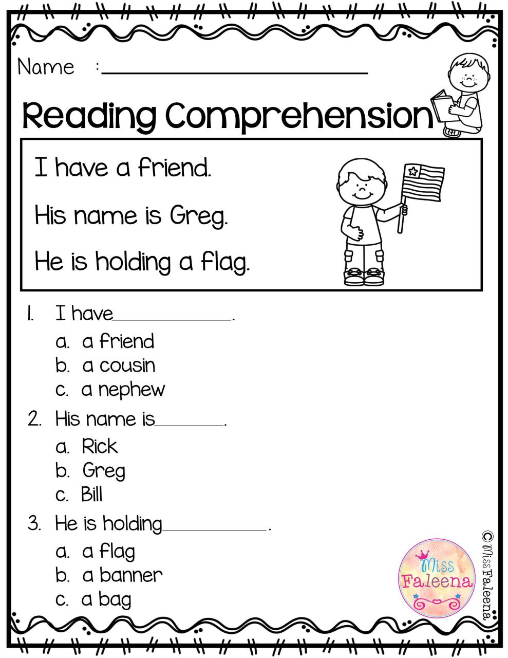 Reading Comprehension Worksheets For Kindergarten Free