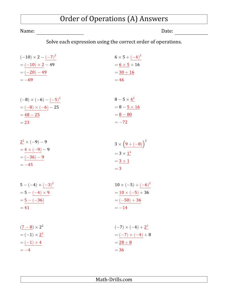 Order Of Operations Worksheet Math Aids