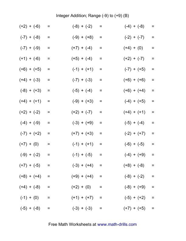 Math Worksheets Grade 7 Integers