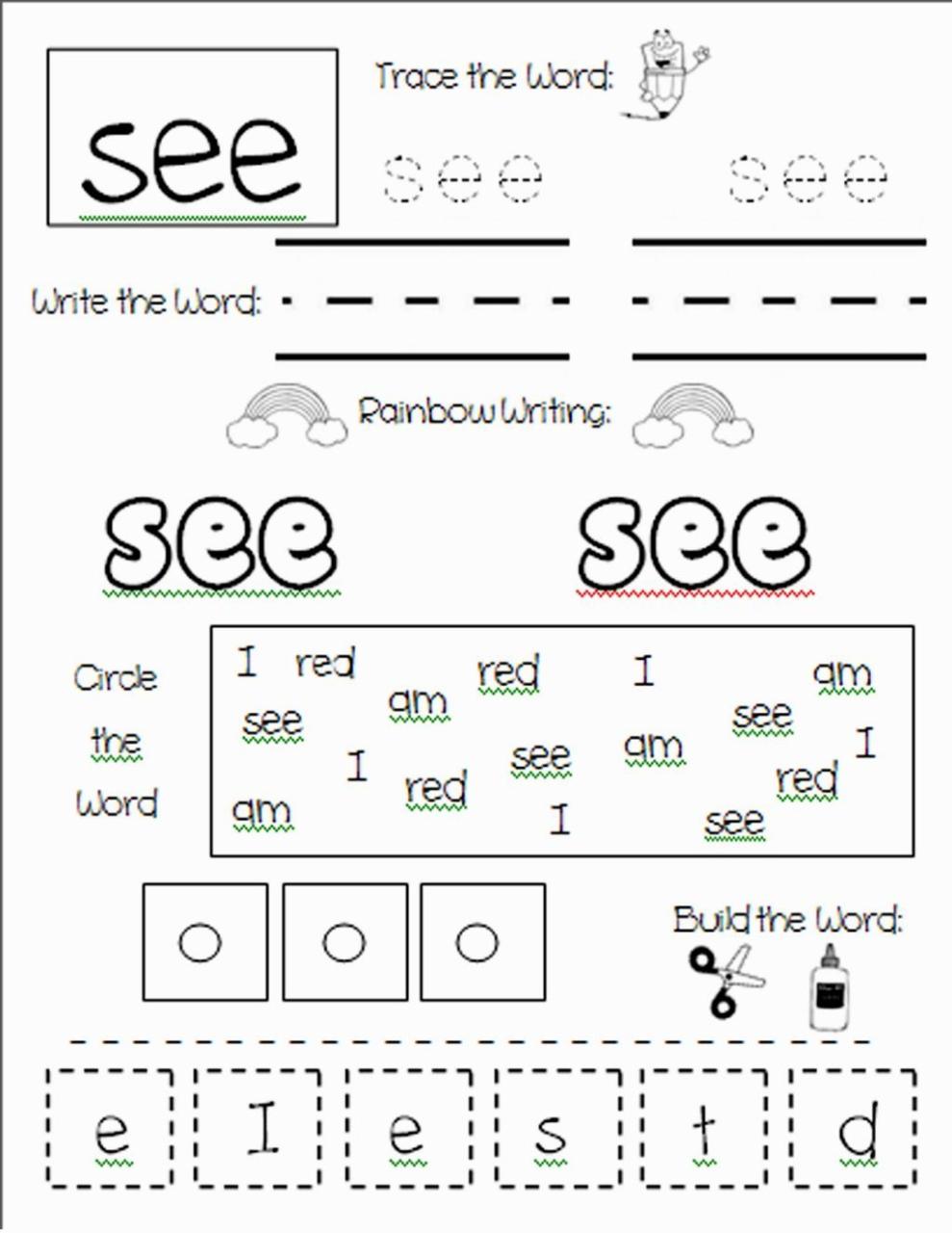 Sight Word Coloring Pages Printable Kindergarten worksheets sight