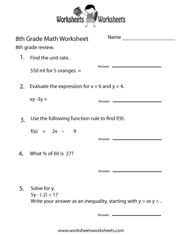 Algebra Eighth-Grade Worksheets
