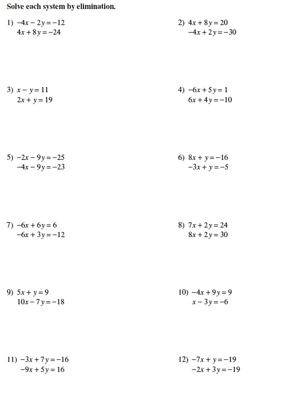 System Of Equations Worksheet 8Th Grade