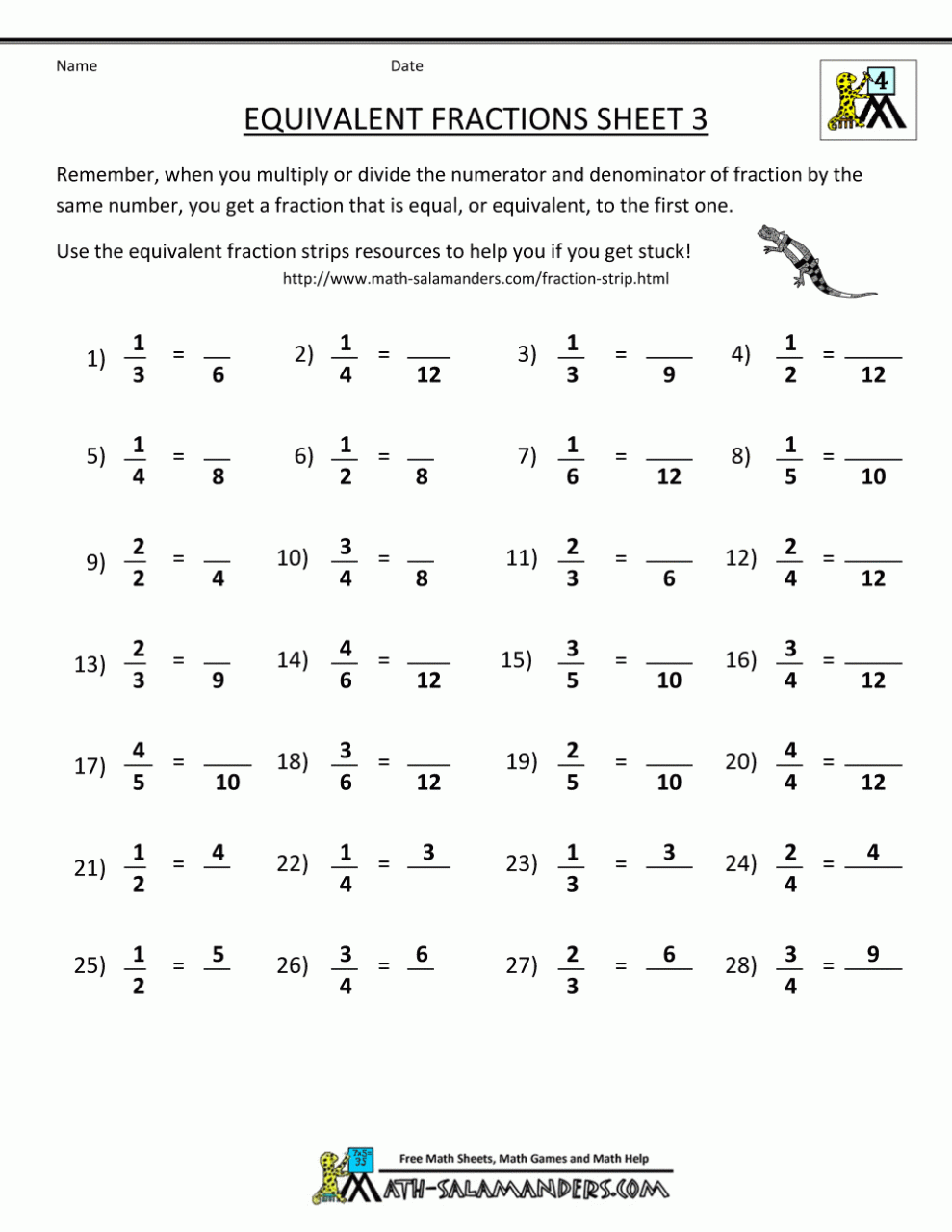 3rd Grade Math Equivalent Fractions Worksheets Worksheets Free Download