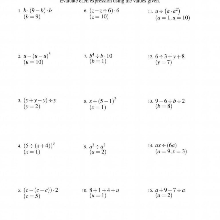 Simplifying Algebraic Expressions Worksheets 9Th Grade