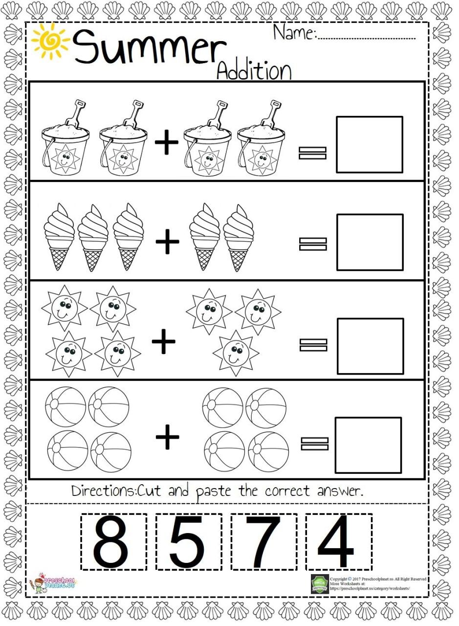 Summer Addition Worksheet Preschool math worksheets, Kindergarten