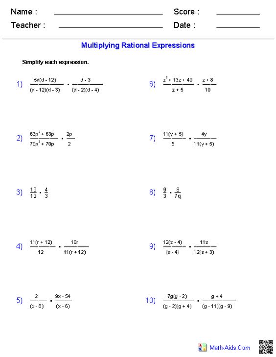 9 5 Adding And Subtracting Rational Expressions Worksheet Answers 8 5