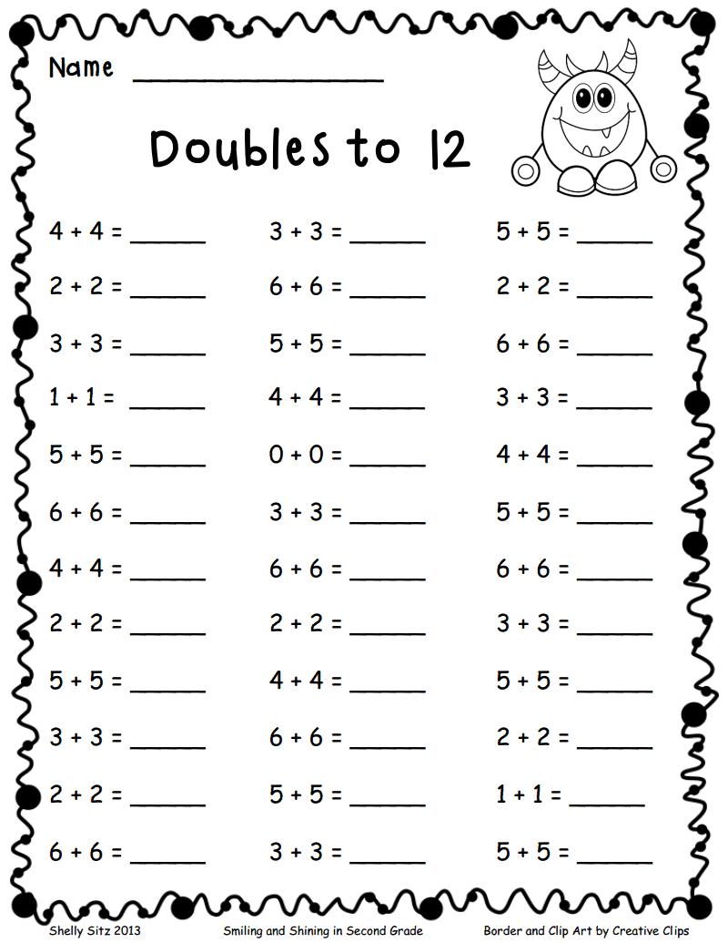 Doubles to 12.pdf Math fact worksheets, 2nd grade math worksheets