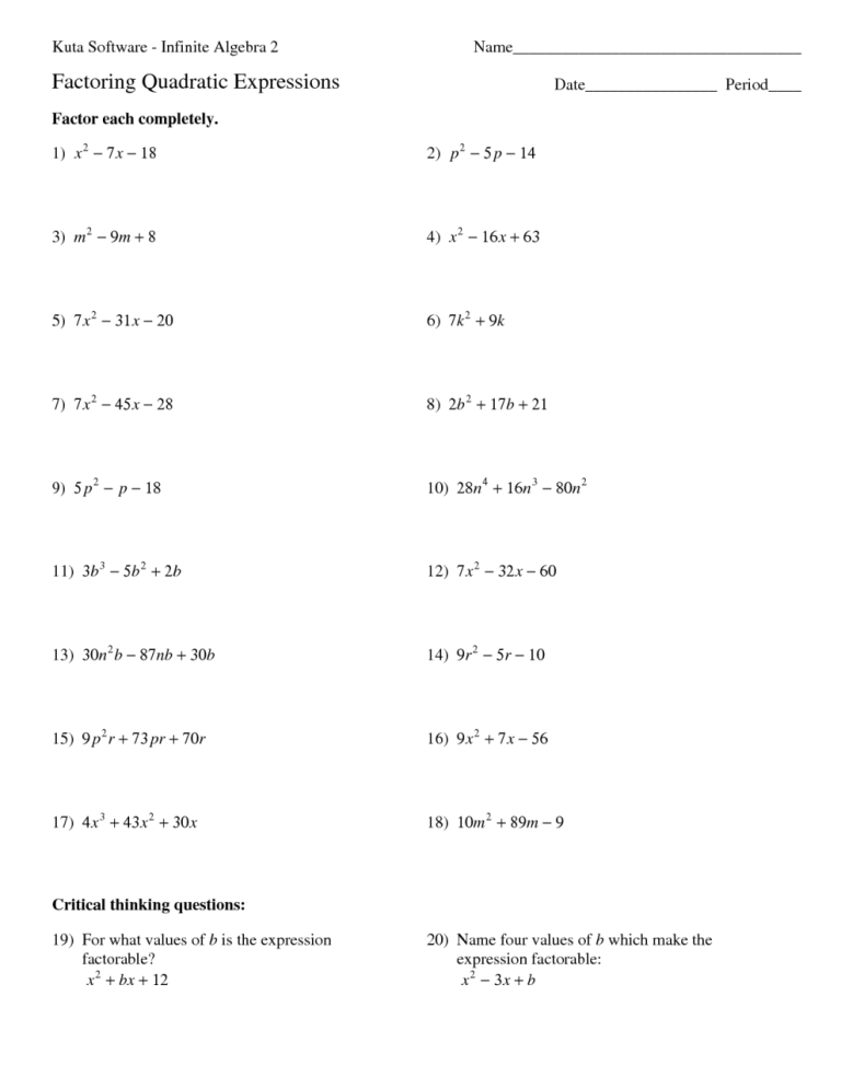 Algebra 1 Worksheets With Answer Key