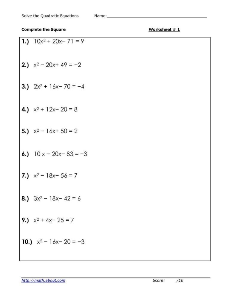 Solving Quadratic Equations Worksheet Kuta