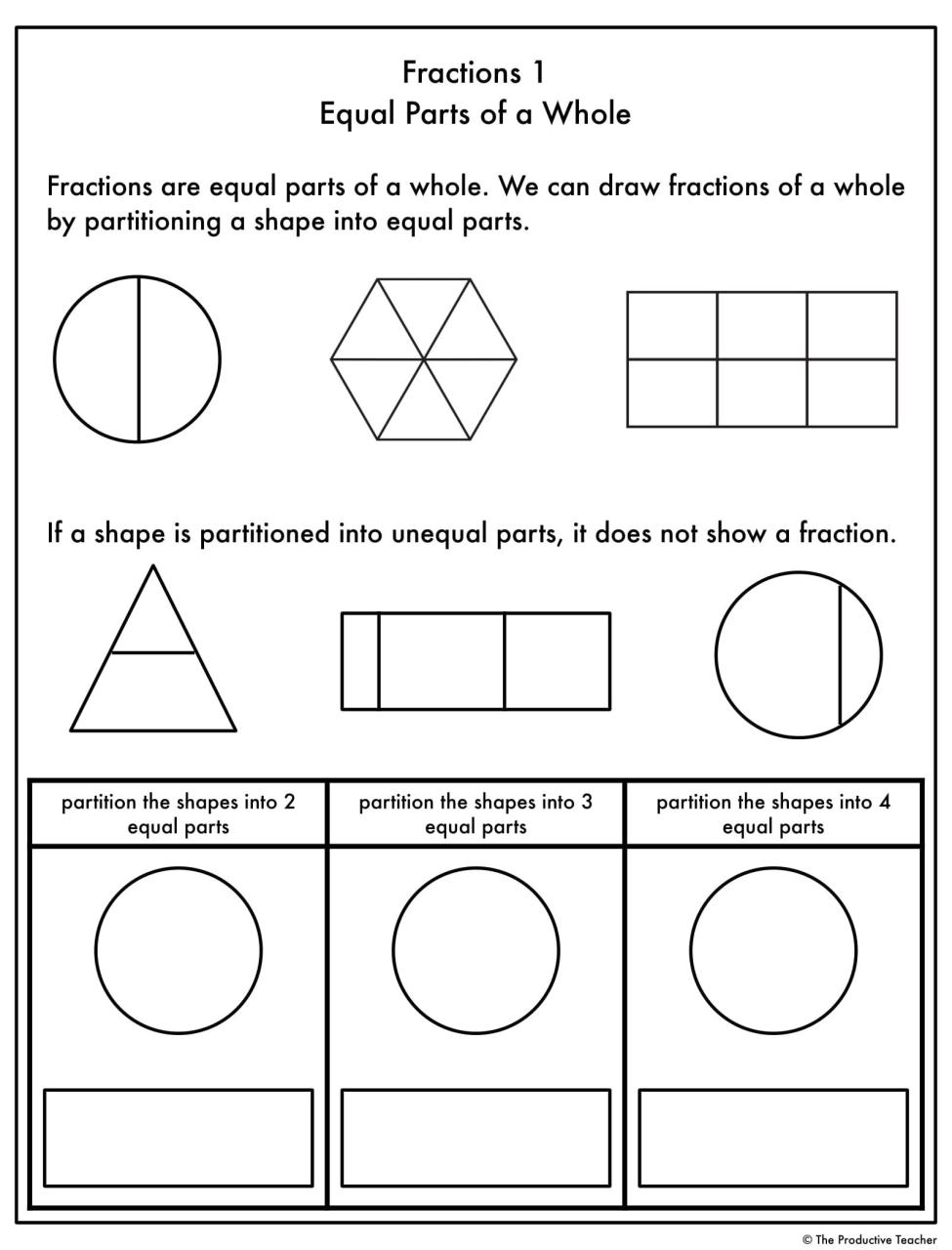 First Grade Fraction Worksheets