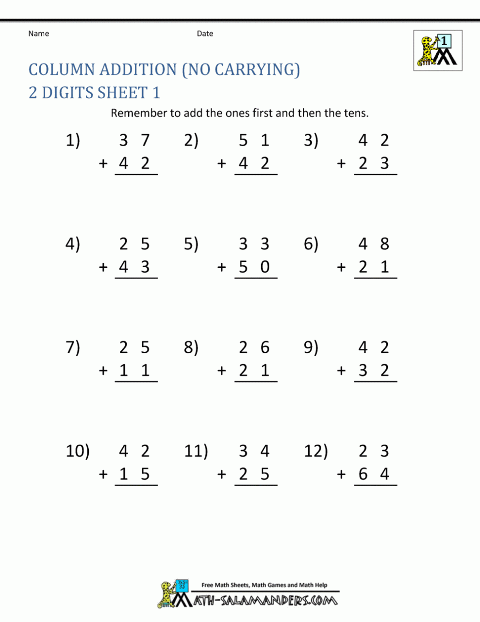 Free Addition And Subtraction Worksheets For First Grade