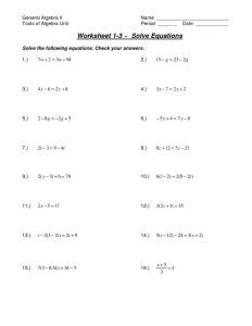 Formal Equations With Variables On Both Sides Worksheet Algebra