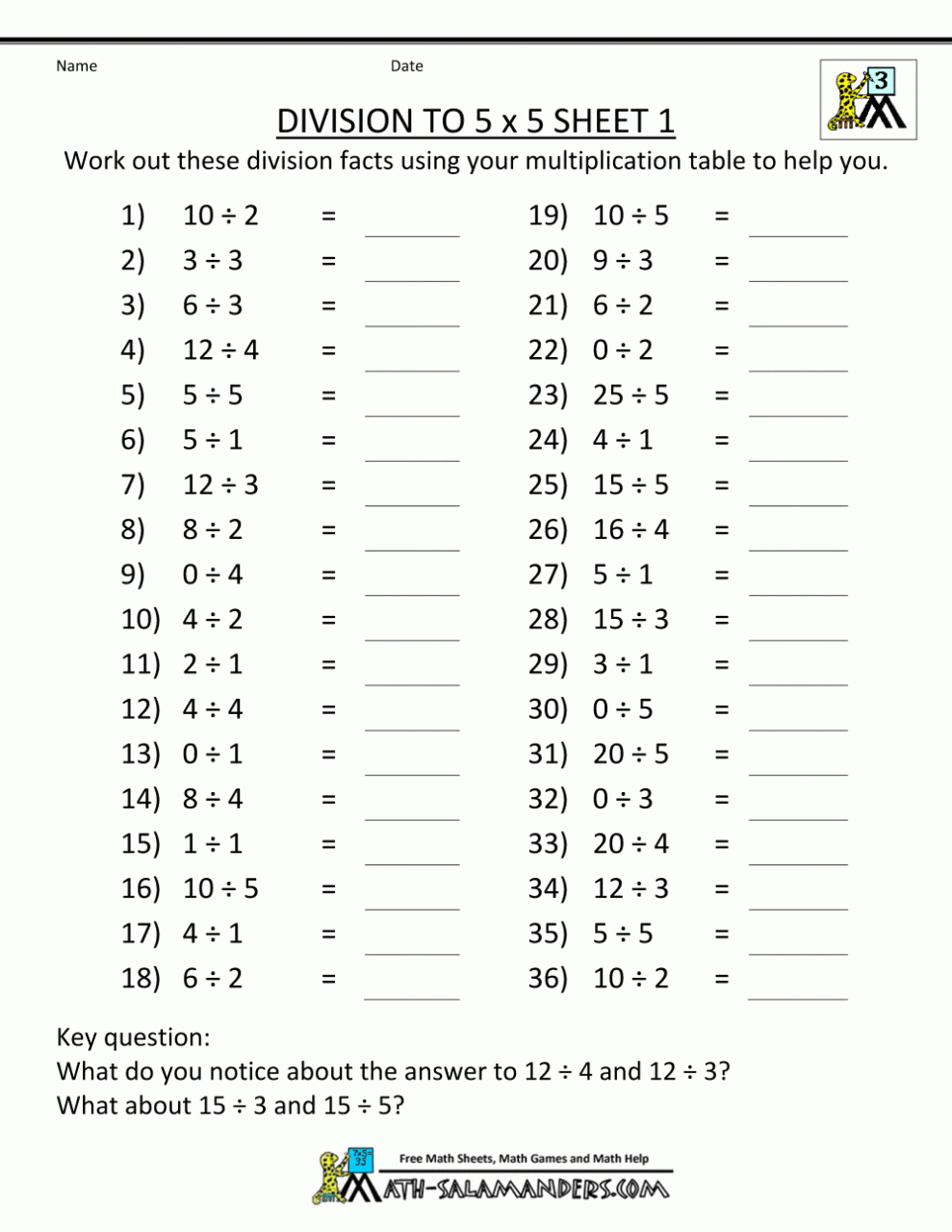 Math Worksheets 3Rd Grade Division